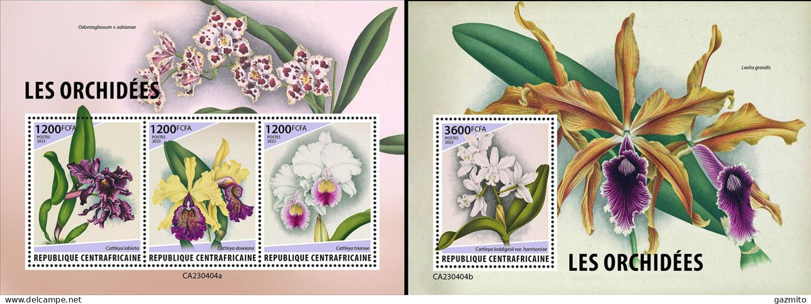 Centrafrica 2023, Orchids, 3val In BF+BF - Orchids