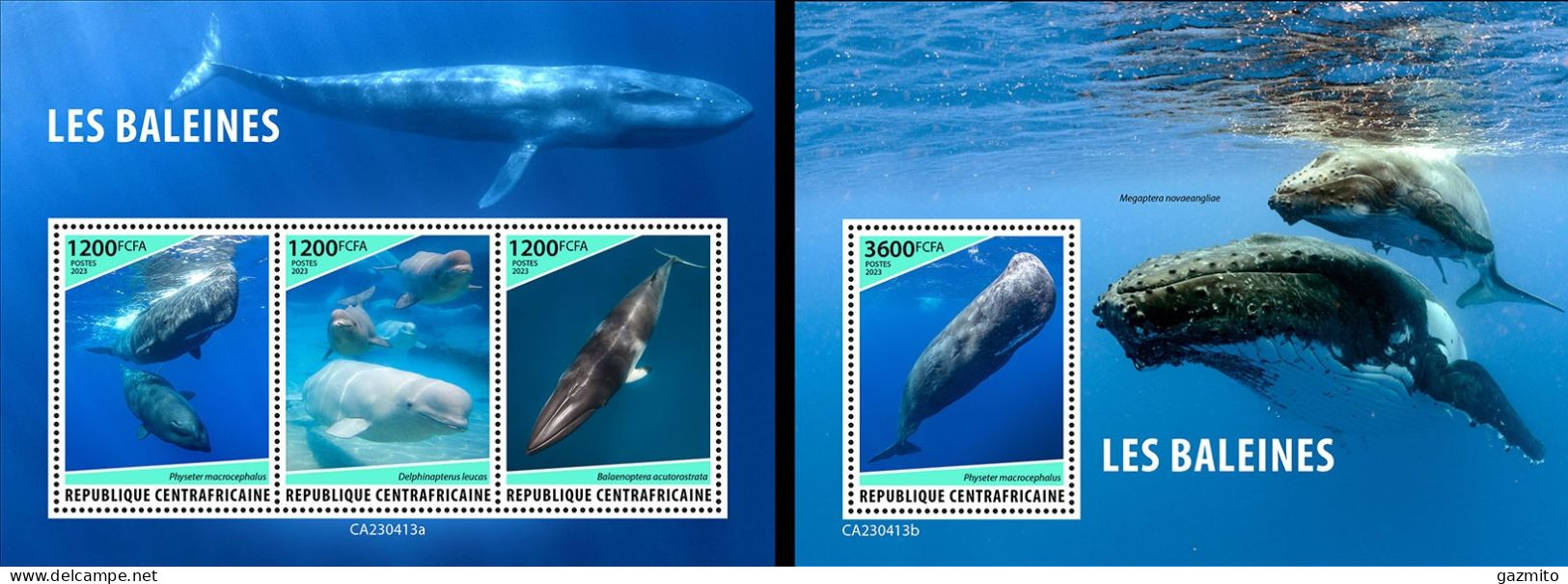 Centrafrica 2023, Animals, Whales, 3val In BF+BF - Wale