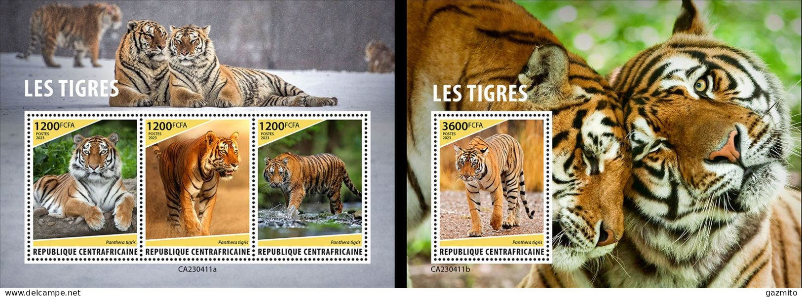 Centrafrica 2023, Animals, Tigers, 3val In BF+BF - Félins