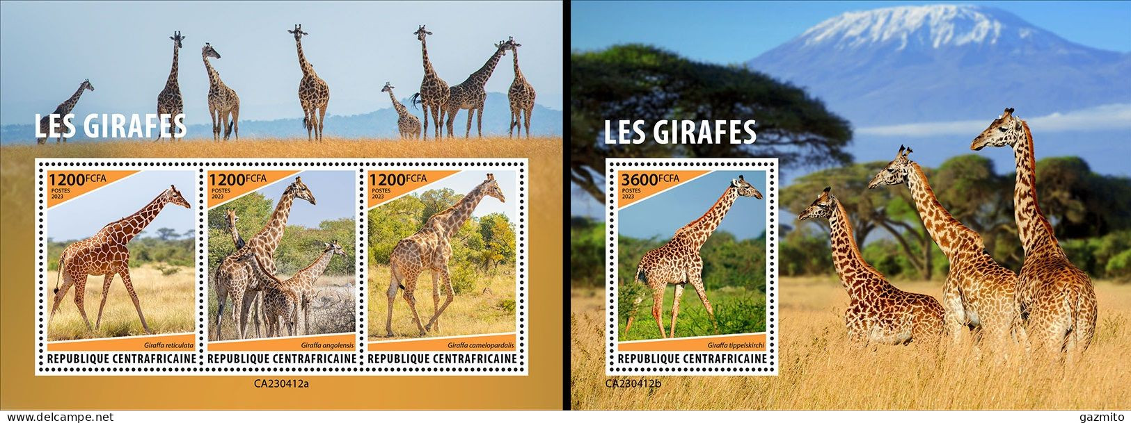 Centrafrica 2023, Animals, Giraffes, 3val In BF+BF - Giraffes