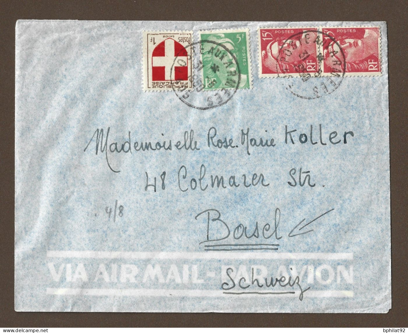 !!! INDOCHINE, LETTRE PAR AVION AFFRANCHISSEMENT GANDON, CACHET POSTE AUX ARMÉES SUR LETTRE POUR BOUSEL, SUISSE DE 1950 - Posta Aerea