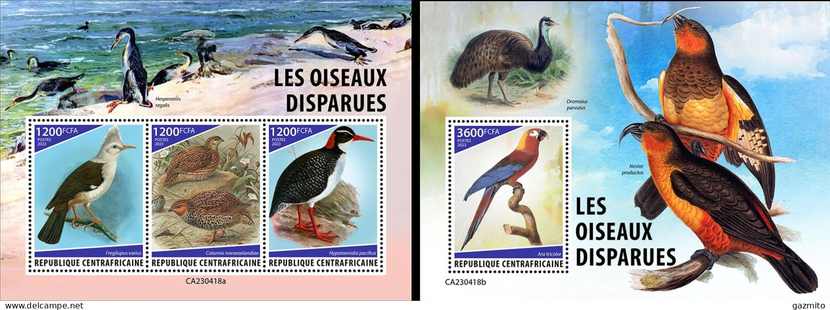 Centrafrica 2023, Animal Extinct, Birds, Parrot, Penguins, 3val In BF+BF - Zangvogels