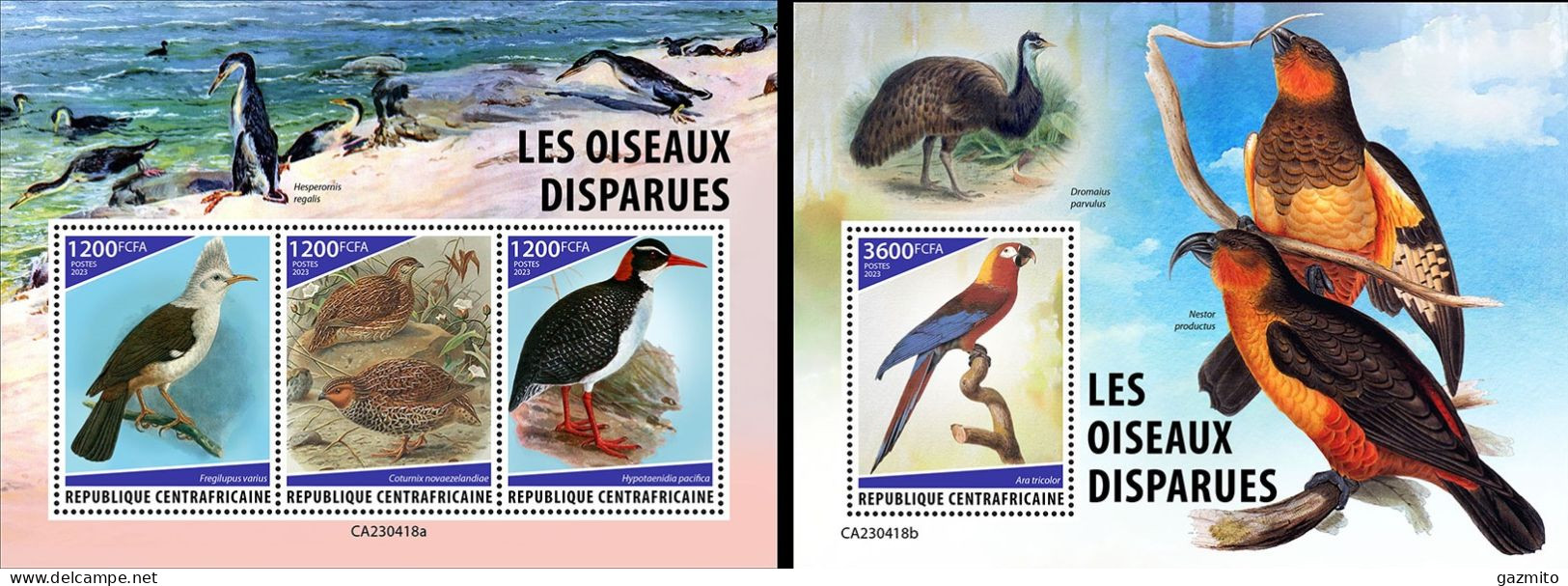 Centrafrica 2023, Animal Extinct, Birds, Parrot, Penguins, 3val In BF+BF - Songbirds & Tree Dwellers