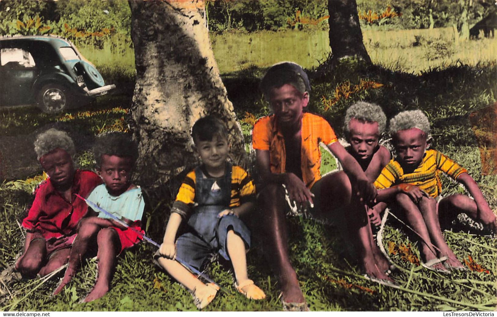 FRANCE - Nouvelle Calédonie - Niaouli Et Natifs (Black And White) - Animé - Enfants - Homme - Carte Postale Ancienne - Nouvelle Calédonie