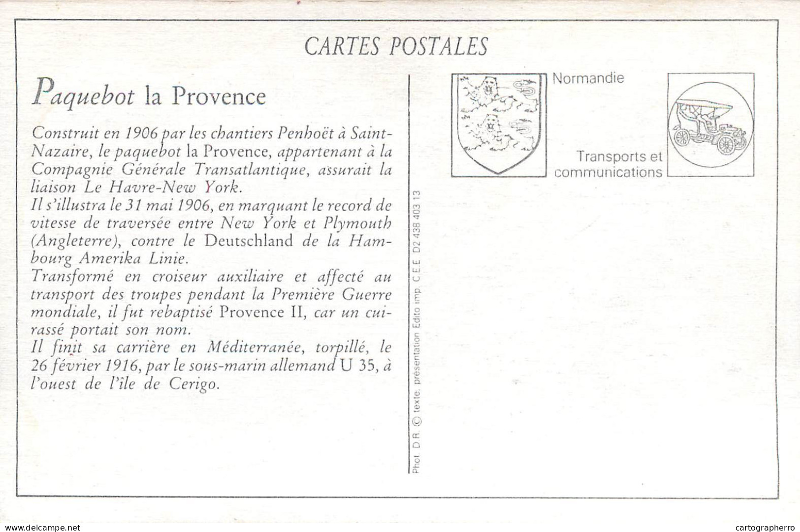 History Nostalgia Repro Postcard Nos Paquebots Transatlantiques La Provence - Histoire