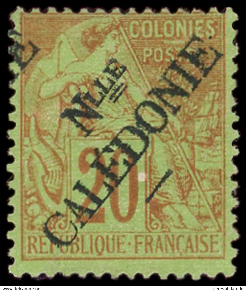 (*) NOUVELLE CALEDONIE 27 : 20c. Brique Sur Vert, Surcharge A CHEVAL, TB. Br - Unused Stamps