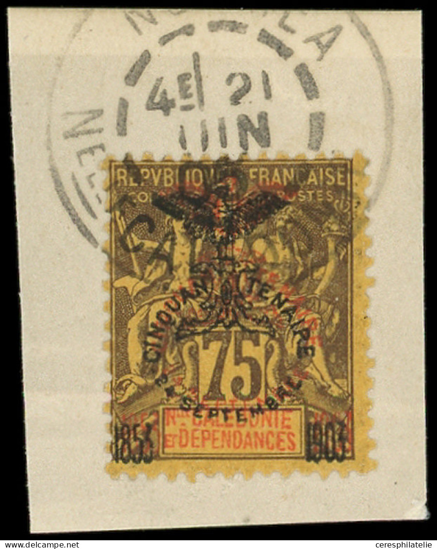 NOUVELLE CALEDONIE 79a : 75c. Violet Sur Jaune, Surch. NOIRE Et ROUGE, Obl., TB - Oblitérés