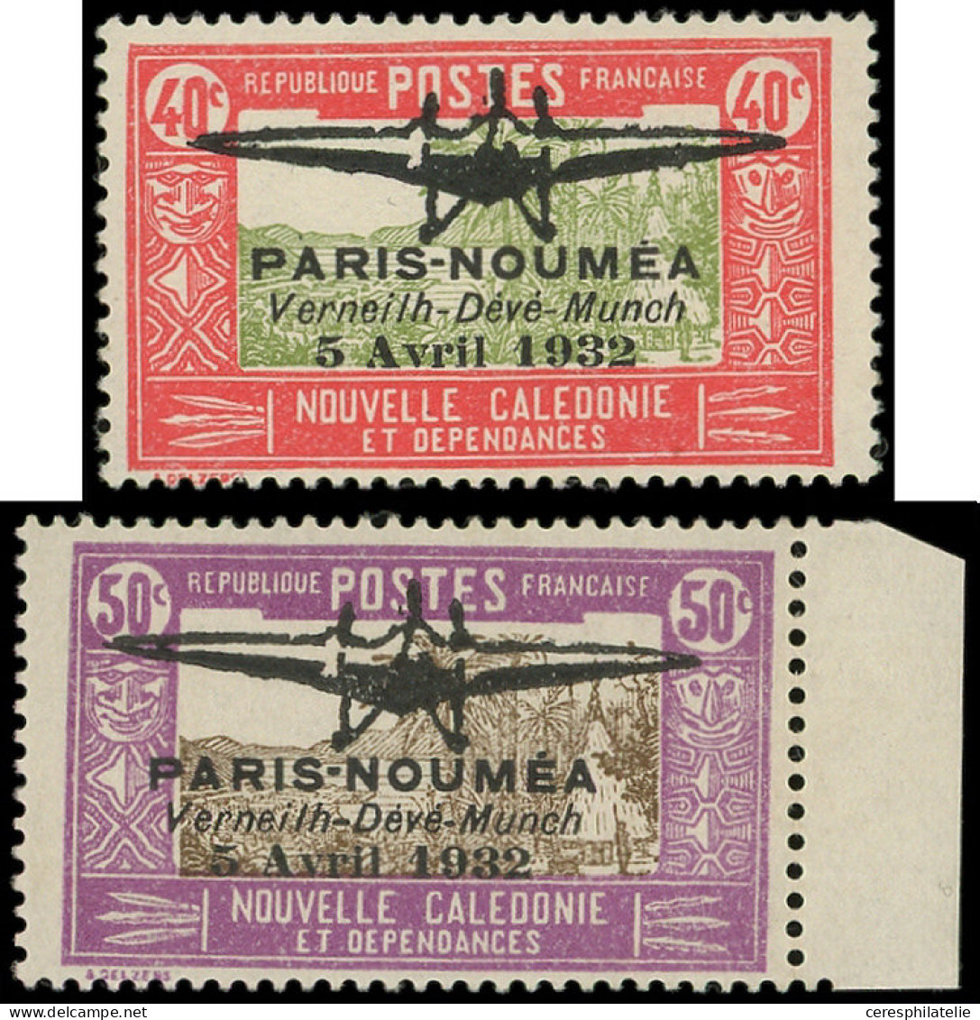 NOUVELLE CALEDONIE PA 1/2 : Paris-Nouméa 1932, N°1 *, N°2 ** Bdf, TB. Br - Gebruikt