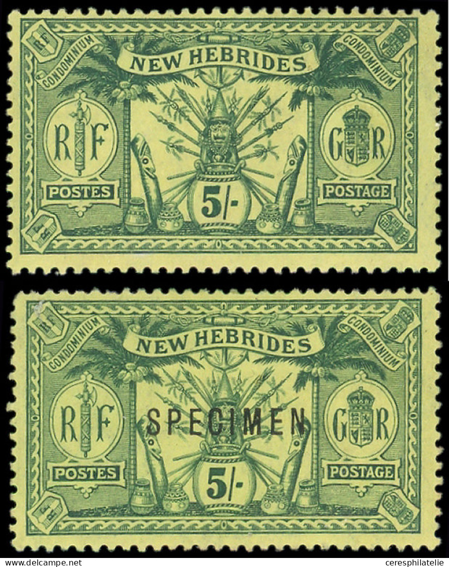 NOUVELLES HEBRIDES 57 : 5s. Vert Sur Jaune, ** Et Idem Surch. SPECIMEN *, TB - Sonstige & Ohne Zuordnung