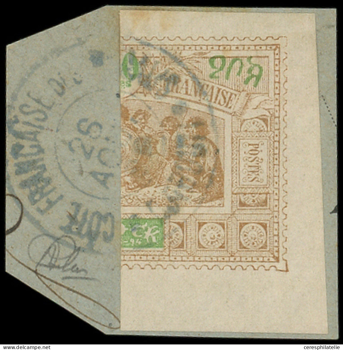 OBOCK 55b : MOITIE Droite Du 30c. Bistre Et Vert, Obl. S. Fragt, TB - Altri & Non Classificati