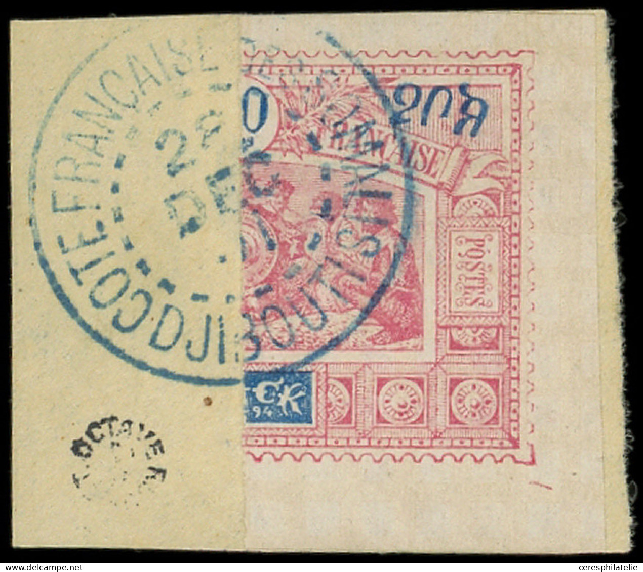 OBOCK 57b : MOITIE Droite Du 50c. Rose Et Bleu, Obl. S. Fragt, TB - Altri & Non Classificati