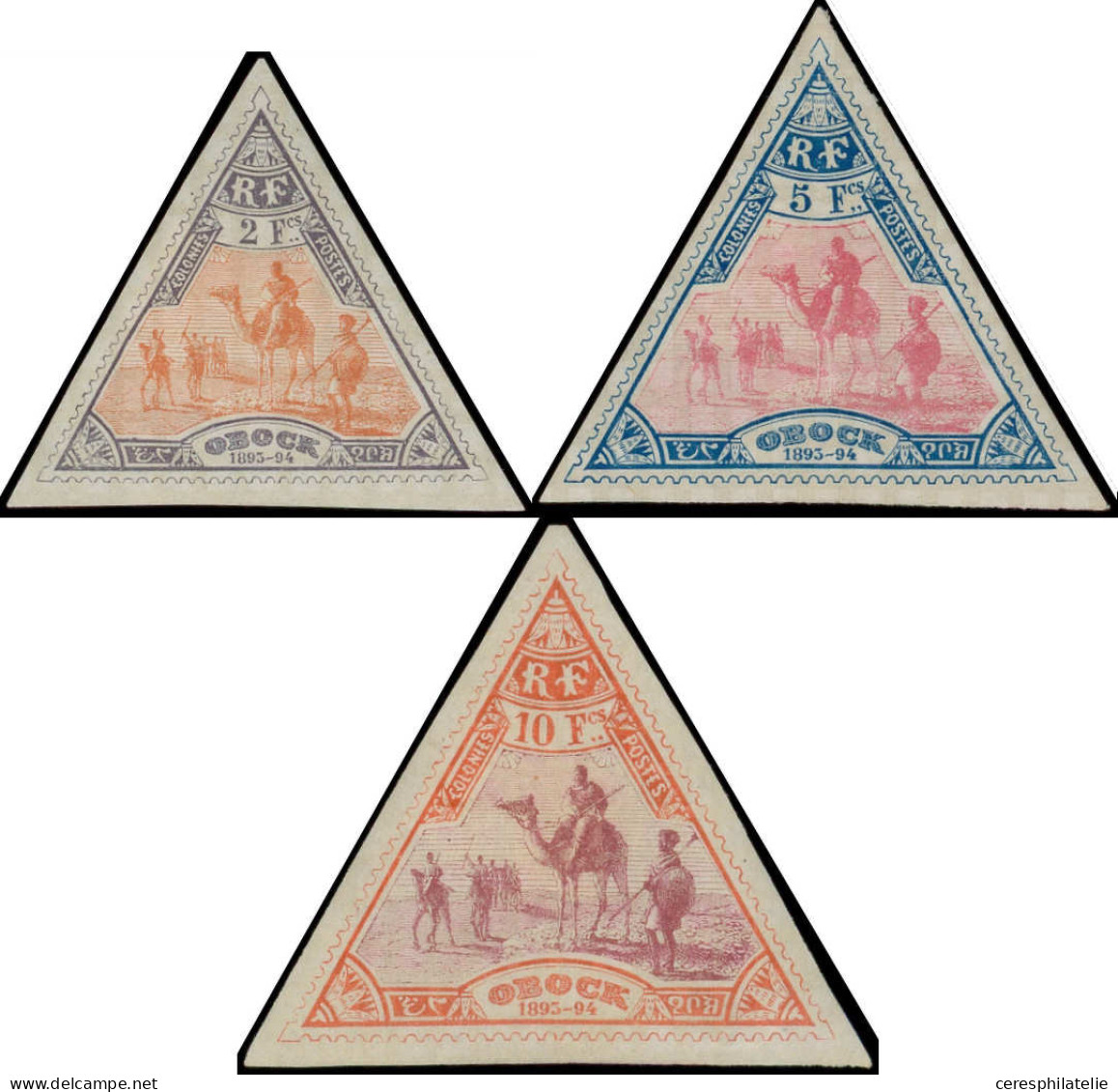 * OBOCK 60/62 : 2f., 5f. Et 10f., Triangulaires De 1894, N°61/62 Forte Ch., TB - Otros & Sin Clasificación