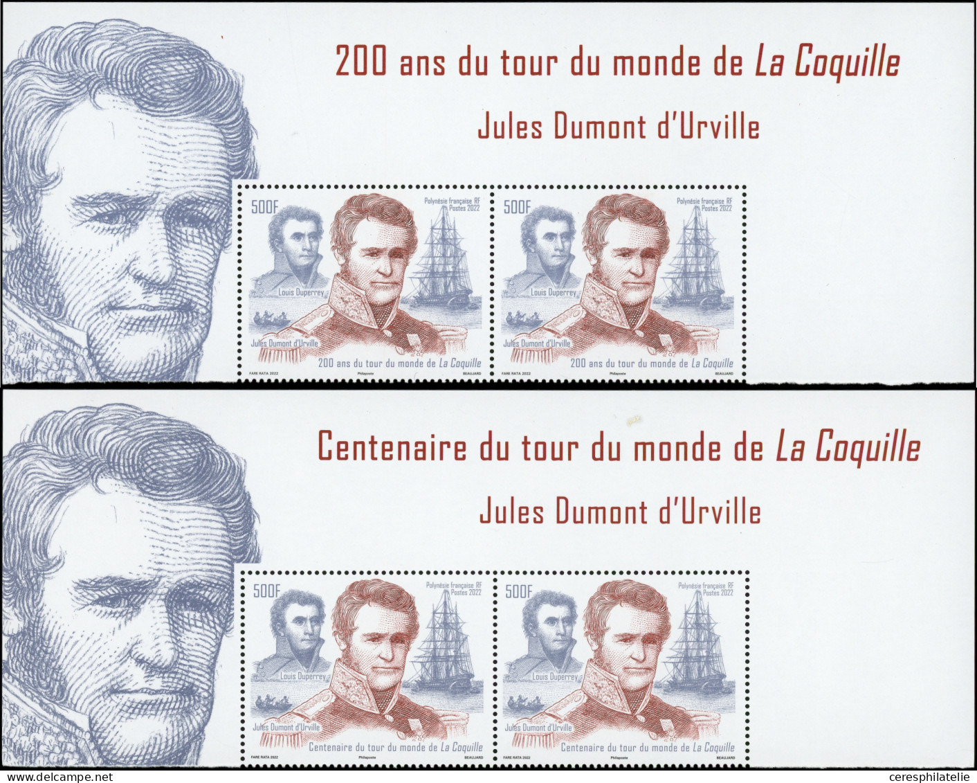 ** POLYNESIE FRANCAISE 1313 Et 1315 : Tour Du Monde De La Coquille, 200 Ans Et Centenaire ERREUR, 2 Paires Haut De Feuil - Unused Stamps