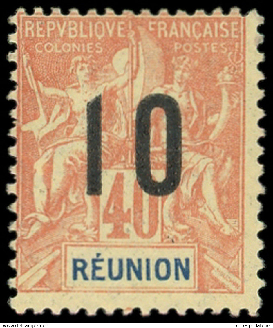 ** REUNION 77A : 10 Sur 40c. Rouge-orange, CHIFFRES ESPACES, TB - Autres & Non Classés