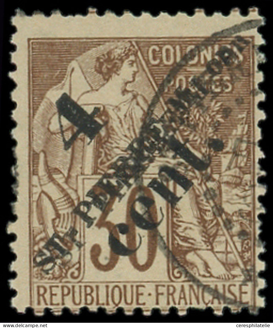 SAINT PIERRE ET MIQUELON 43a : 4c. Sur 30c. Brun, DOUBLE Surcharge SPM, Qqs Dents écourtées, Sinon TB - Used Stamps