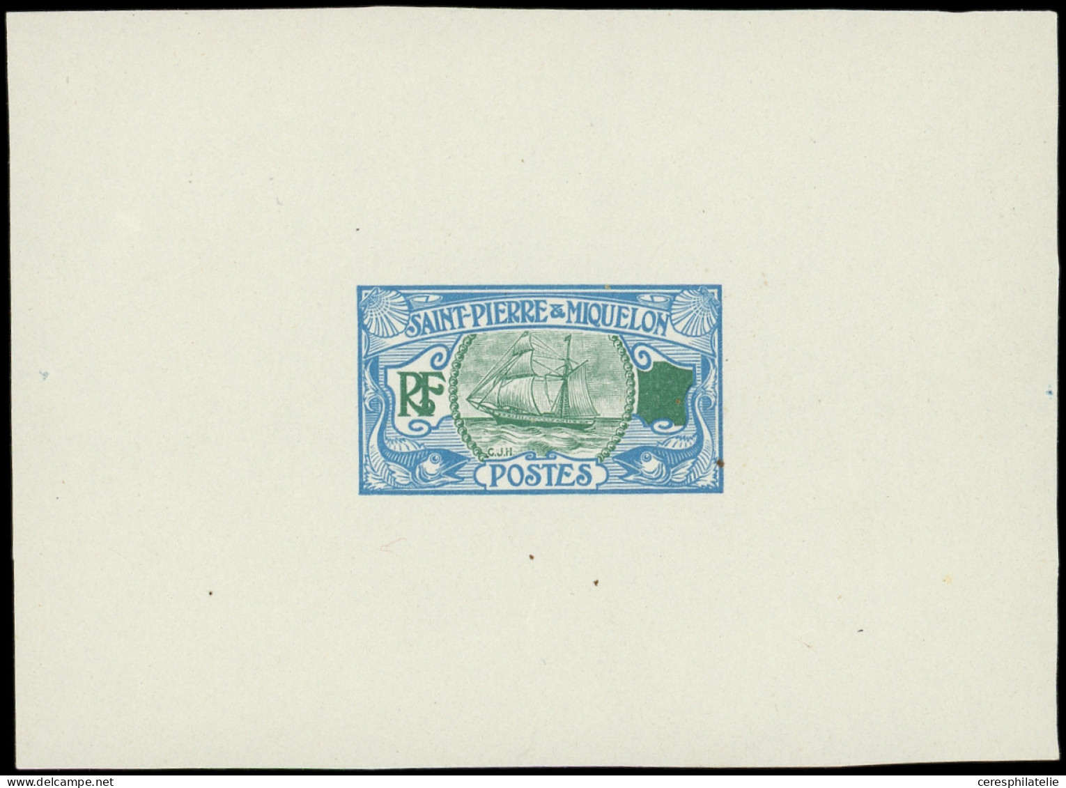 SAINT PIERRE ET MIQUELON Type Bateau De Pêche De 1909, épreuve D'artiste Sans La Valeur, En Bleu Et Vert, TB - Usados