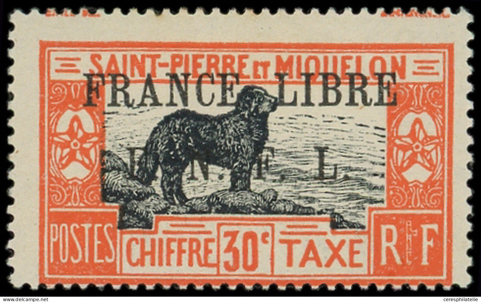 * SAINT PIERRE ET MIQUELON Taxe 53 : 30c. Rouge-orange Et Noir, FRANCE LIBRE, F.N.F.L, TB. C - Strafport