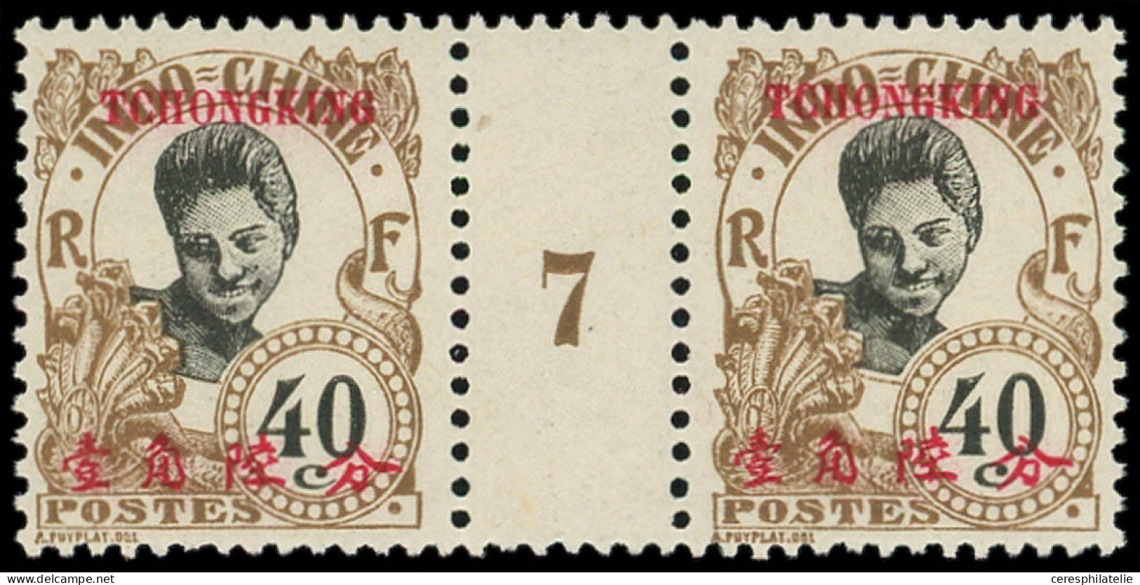 ** TCHONG-KING 75 : 40c. Brun-rouge, PAIRE Mill.7, TB - Other & Unclassified