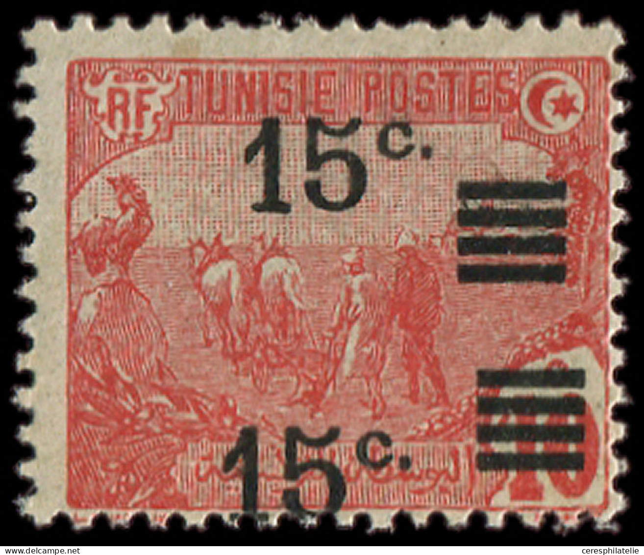 * TUNISIE 47a : 15c. Sur 10c. Rouge, DOUBLE Surcharge, TB - Other & Unclassified