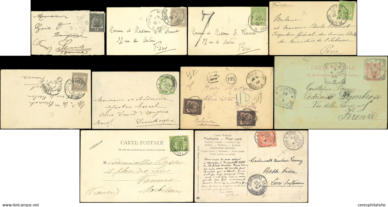 Let TUNISIE Régence De Tunis, 14 Documents, Affranchissements Et Oblitérations Divers, 1895-1920, TB - Altri & Non Classificati