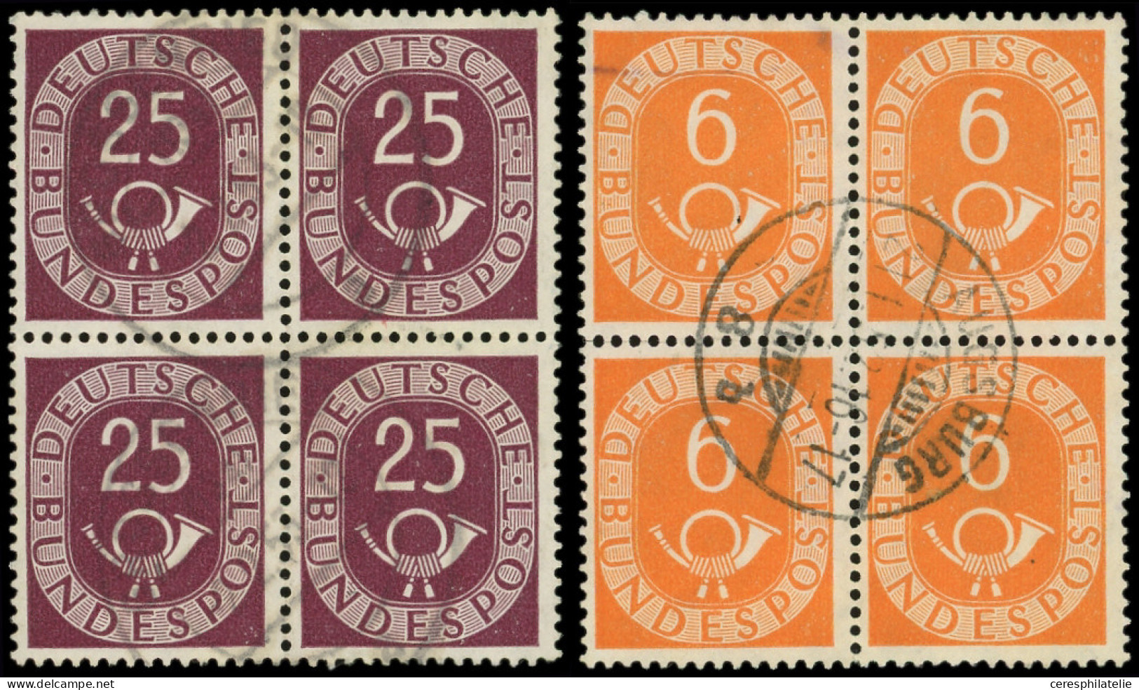 RFA 126 Et 131 : 6p. Orange Et 25p. Brun-lilas, En BLOCS De 4 Obl., TB, Cote Et N° Michel - Used Stamps