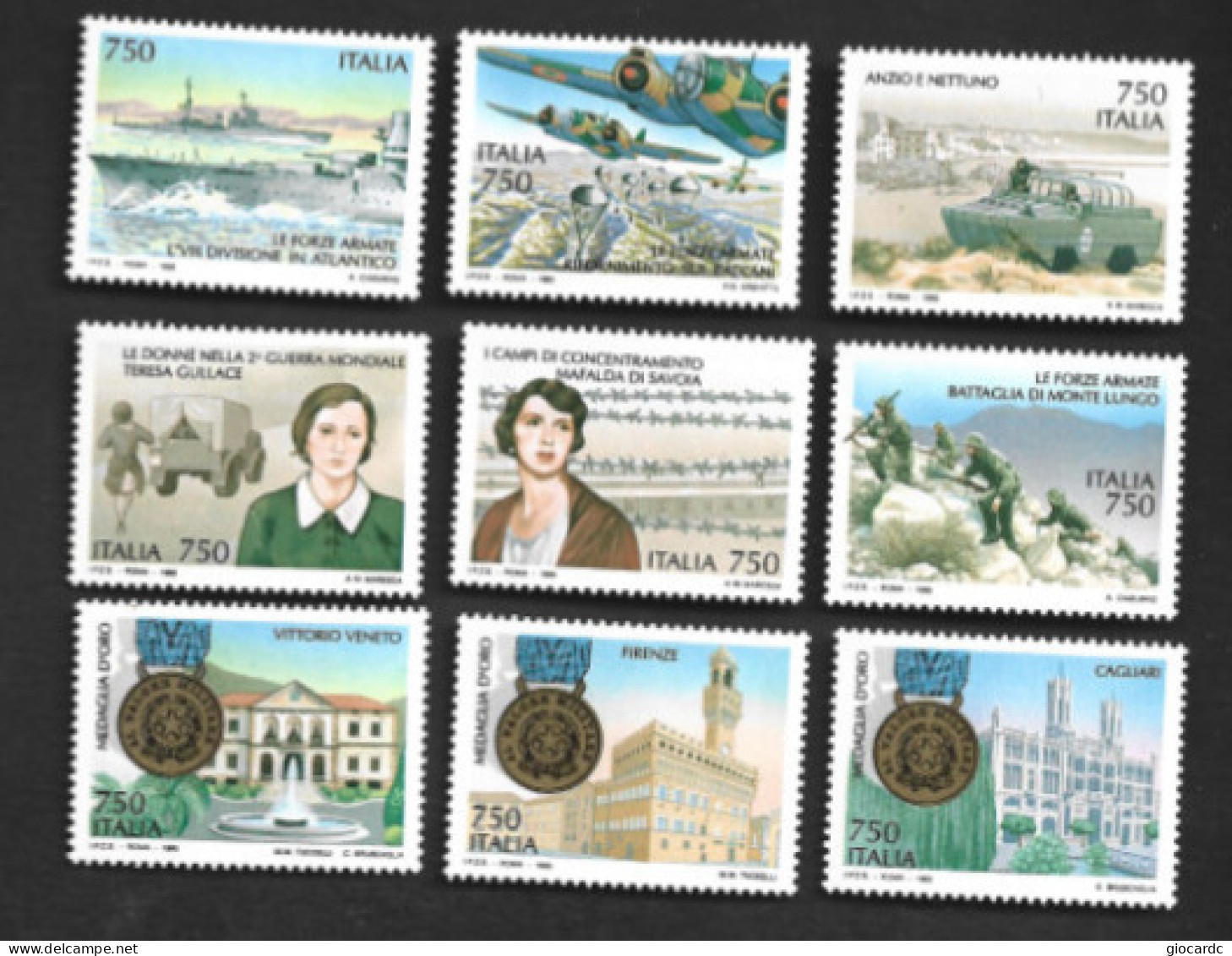 ITALIA  - UN 2181.2189  - 1995 AVVENIMENTI STORICI DELLA 2^ GUERRA MONDIALE (COMPLET SET OF 9 STAMPS, BY BF) -  MINT** - 1991-00: Mint/hinged