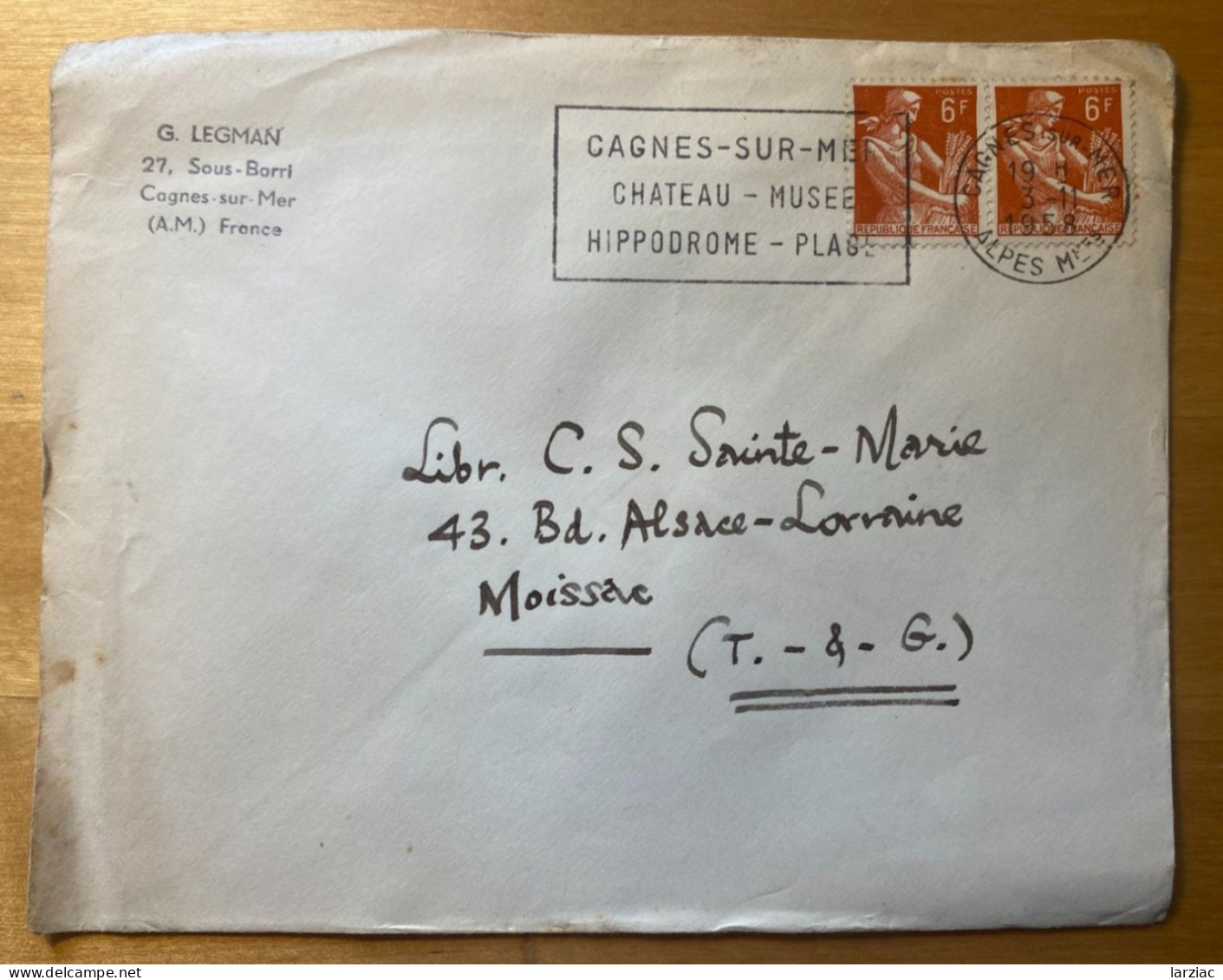 Enveloppe Affranchie Moissonneuse N°1115 X 2 Oblitération Flamme Cagnes Sur Mer Alpes Maritimes 1958 Tarif ? - Tariffe Postali
