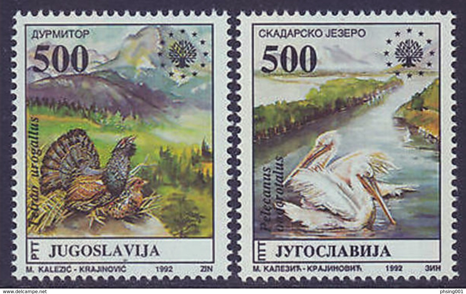 Yugoslavia 1992 European Nature Protection Birds Fauna Pelicans Wood-grouse CAPERCAILLIE, Set MNH - Pelikanen