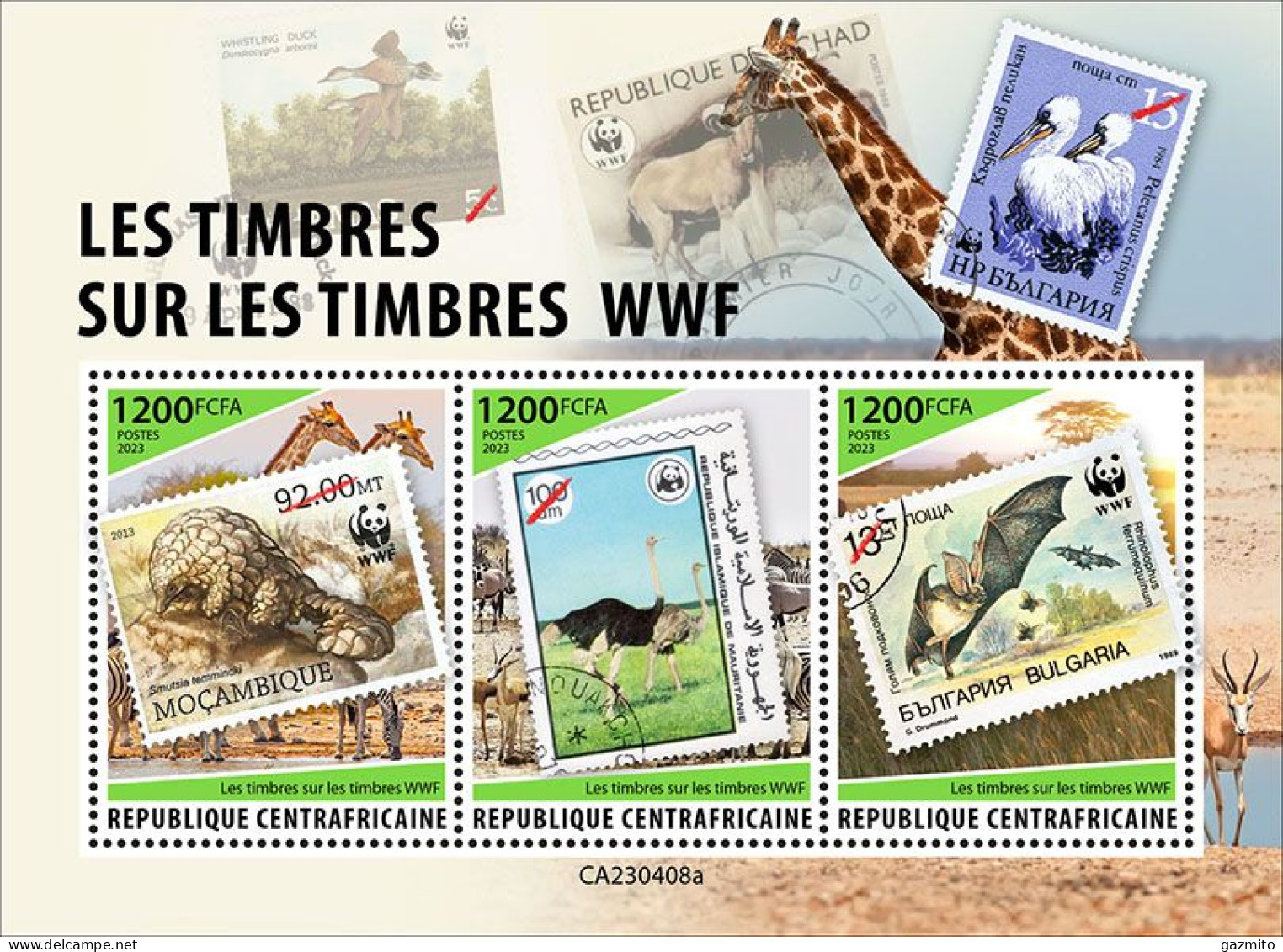 Centrafrica 2023, WWF On Stamps, Bats, Ostrich, 3val In BF - Fledermäuse