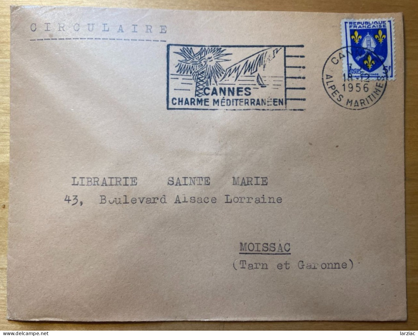 Enveloppe Affranchie Blason Saintonge Oblitération Flamme Cannes Alpes Maritimes 1956 Tarif Circulaire - Postal Rates