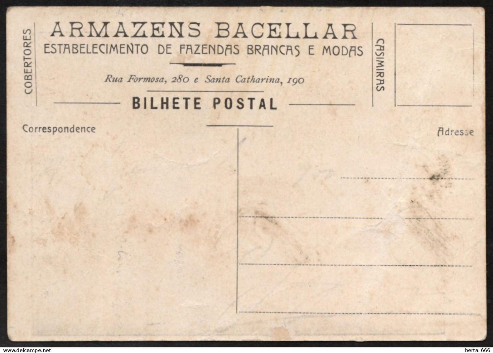 Postal Publicitário * Armazéns Bacellar * Edifício Rua Formosa * Porto * Raro * Danificado - Porto