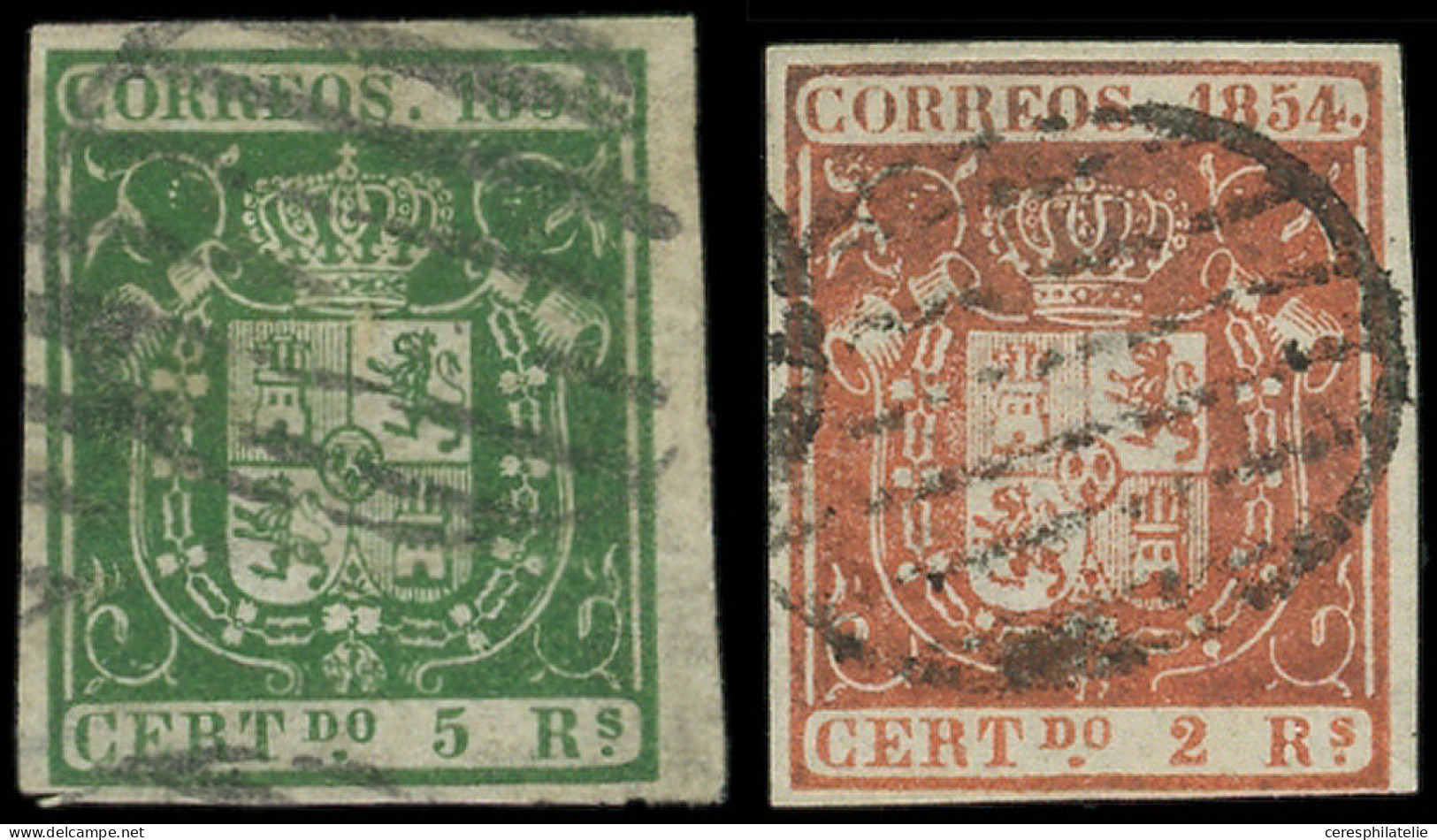 ESPAGNE 25 Et 26 : 2r. Vermillon Et 5r. Vert, Obl., TB - Used Stamps