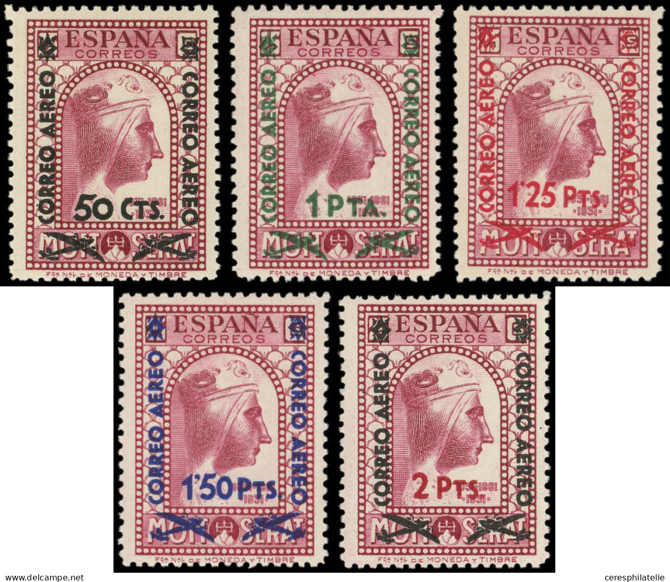 ** ESPAGNE PA 188/92 : Montserrat Surchargé De 1938, TB - Unused Stamps