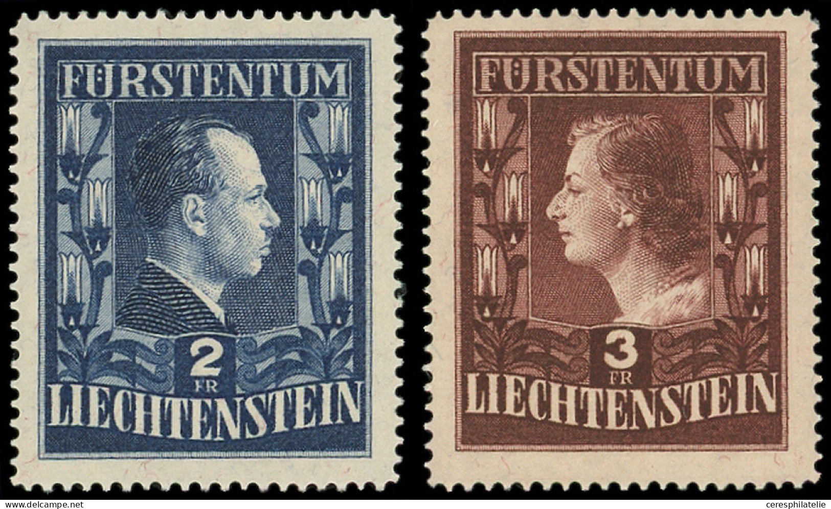 ** LIECHTENSTEIN 266a/267a : 2f. Bleu Et 3f. Brun Rouge De 1951, Dentelés 15, TB - Neufs