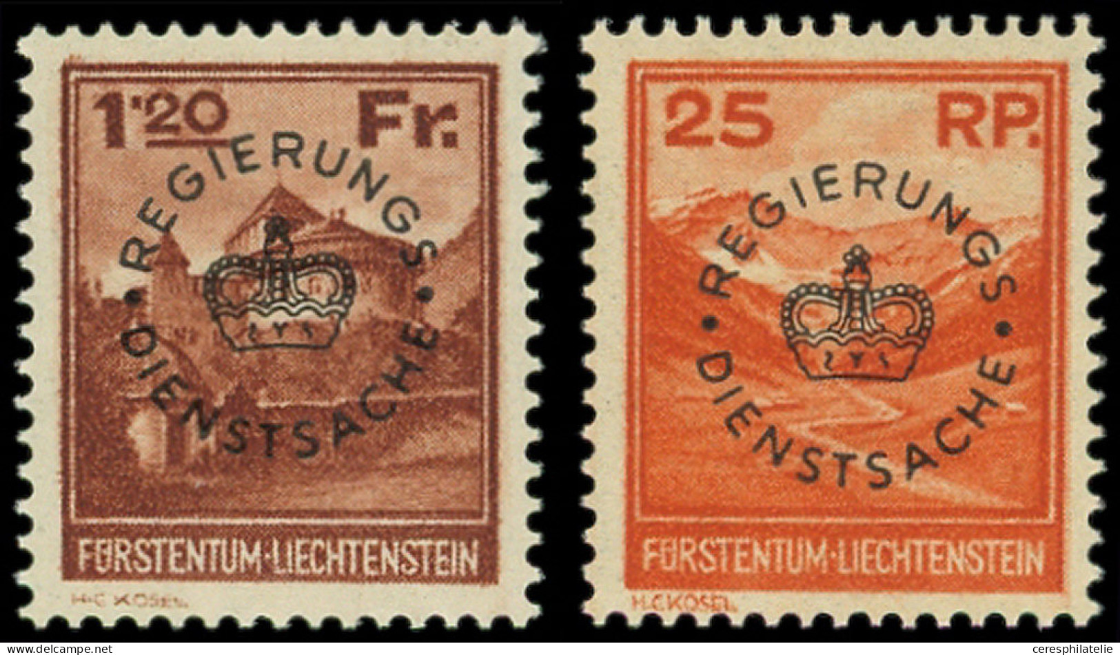 ** LIECHTENSTEIN Service 9/10 : 25r. Rouge-orange Et 1f20 Brun Rouge De 1932, TB - Dienstmarken