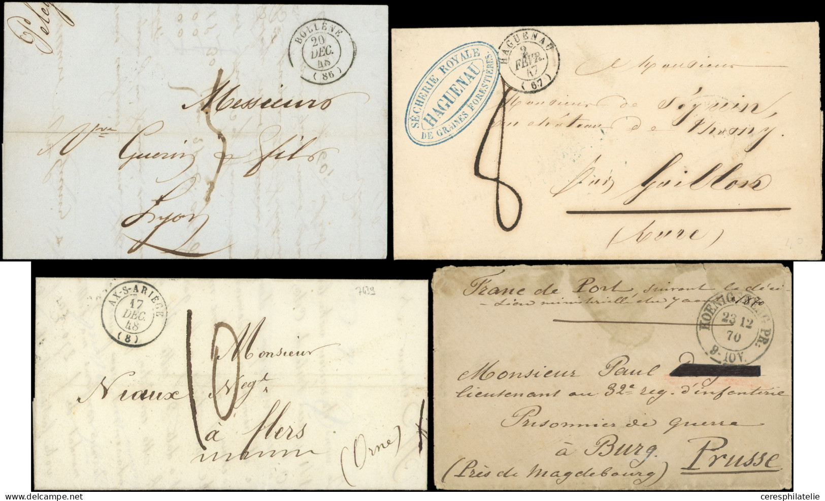 Let 9 Lettres Sans Timbres, Ancien Régime à Guerre De 1870, Dont Dates Intéressantes (fin 1848), TB - Collections (en Albums)