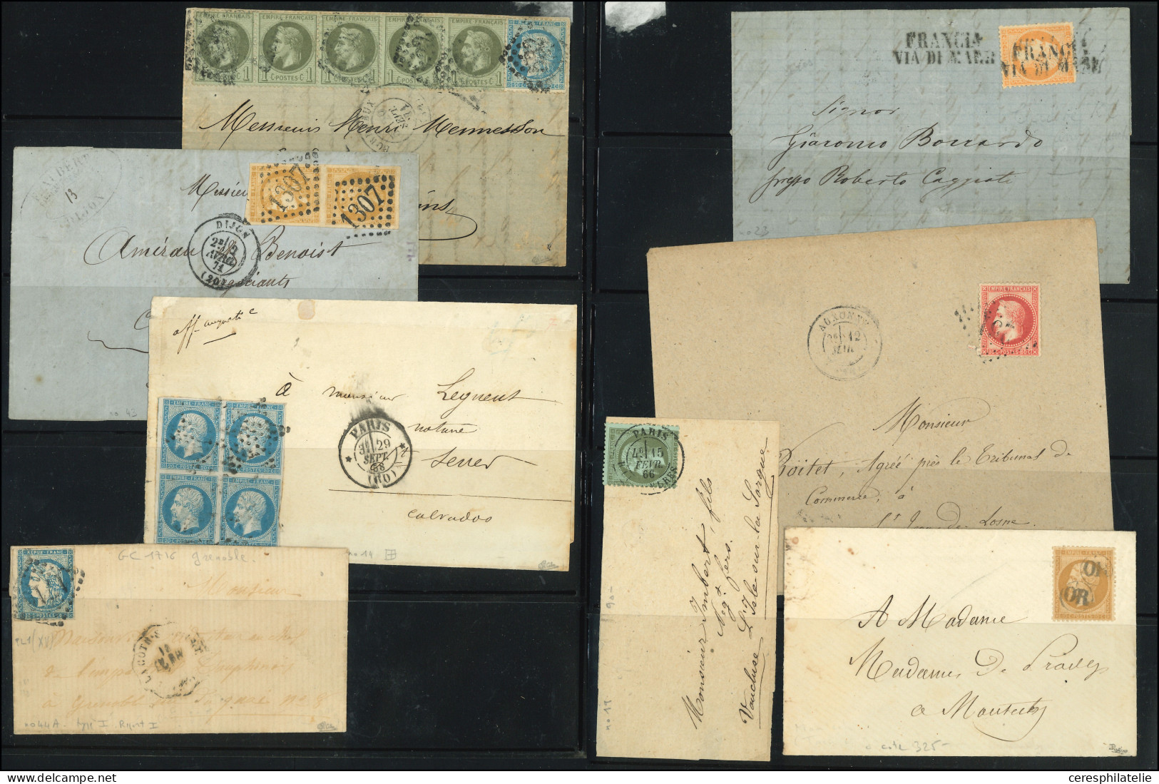 Let Lot De 16 Lettres Ou Documents Classiques Entre N°1854 Et 1871 + N°46Ad Bleu-outremer Obl., Dans L'ensemble TB - Collections (en Albums)