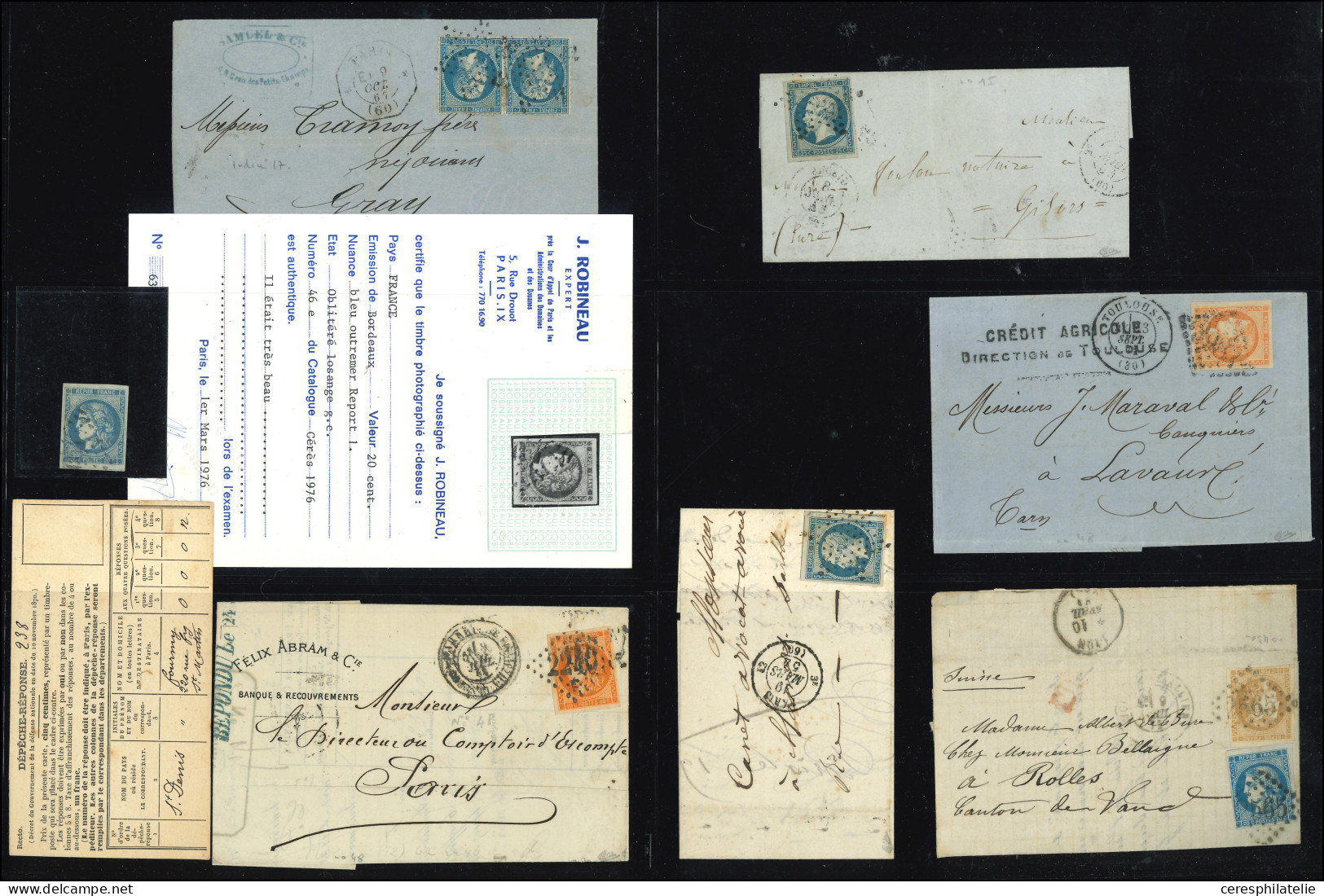 Let Lot De 16 Lettres Ou Documents Classiques Entre N°1854 Et 1871 + N°46Ad Bleu-outremer Obl., Dans L'ensemble TB - Collections (en Albums)