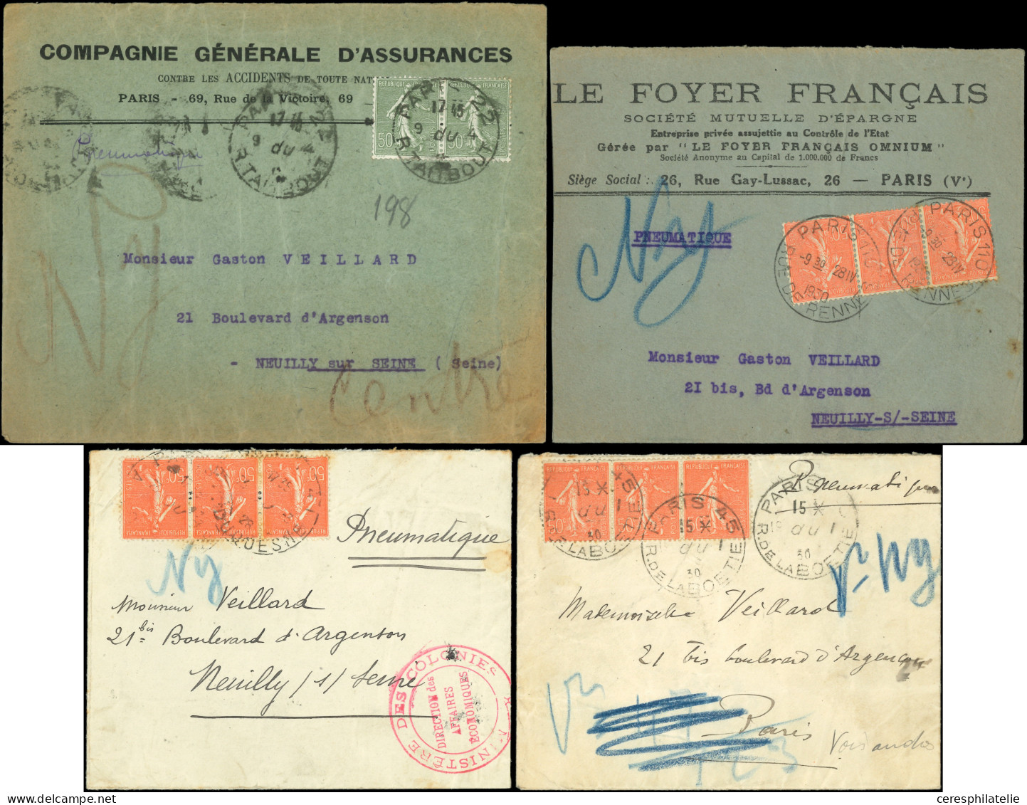 Let Lot De 13 Pneumatiques, Affranchissements Semeuse, TB - Collections (en Albums)