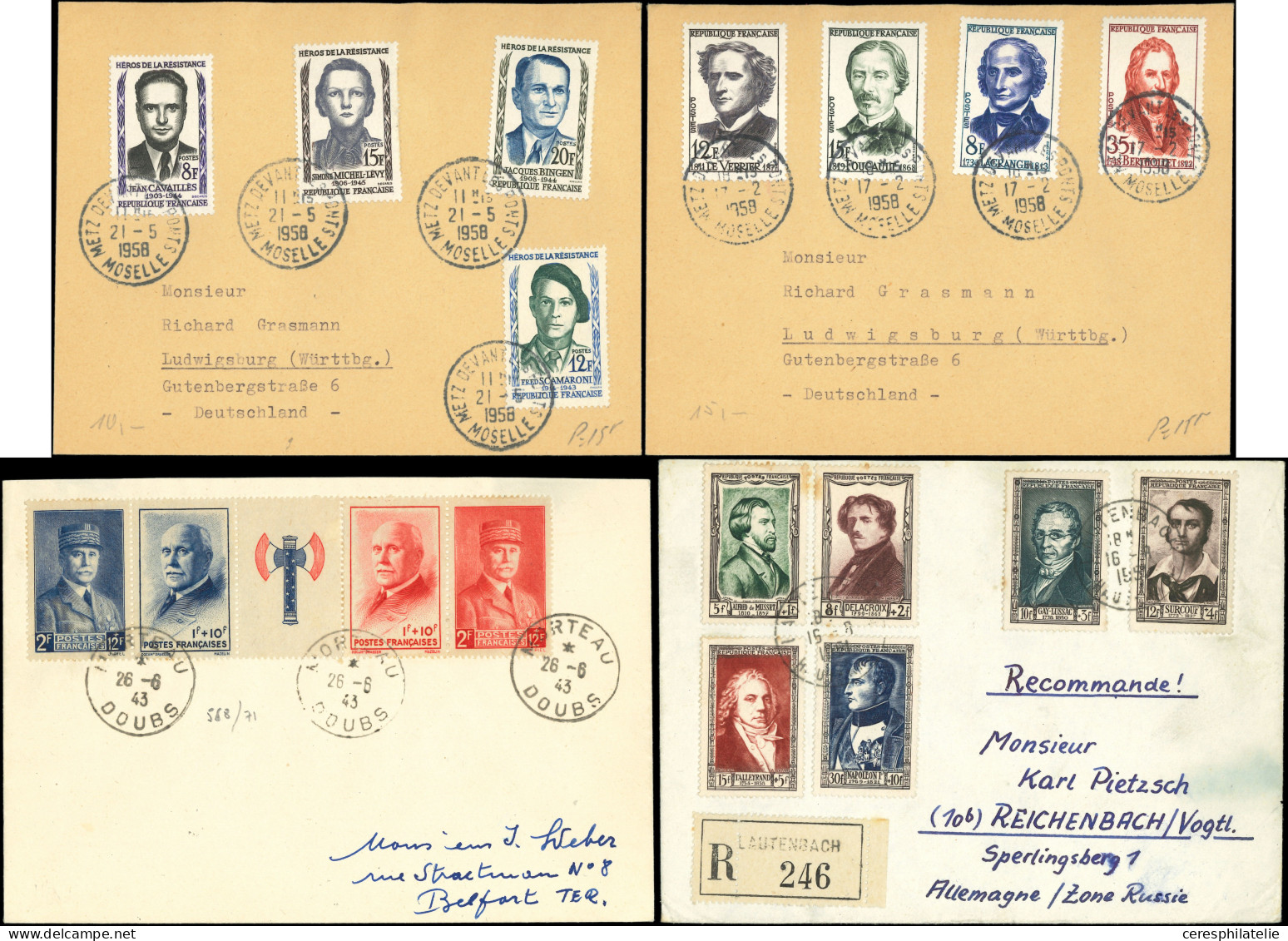 Let Lot De 11 Env. Affr. Commémo (1941-58) Dont N°867/72, 891/96 Et 1027/32, TB - Collections (with Albums)