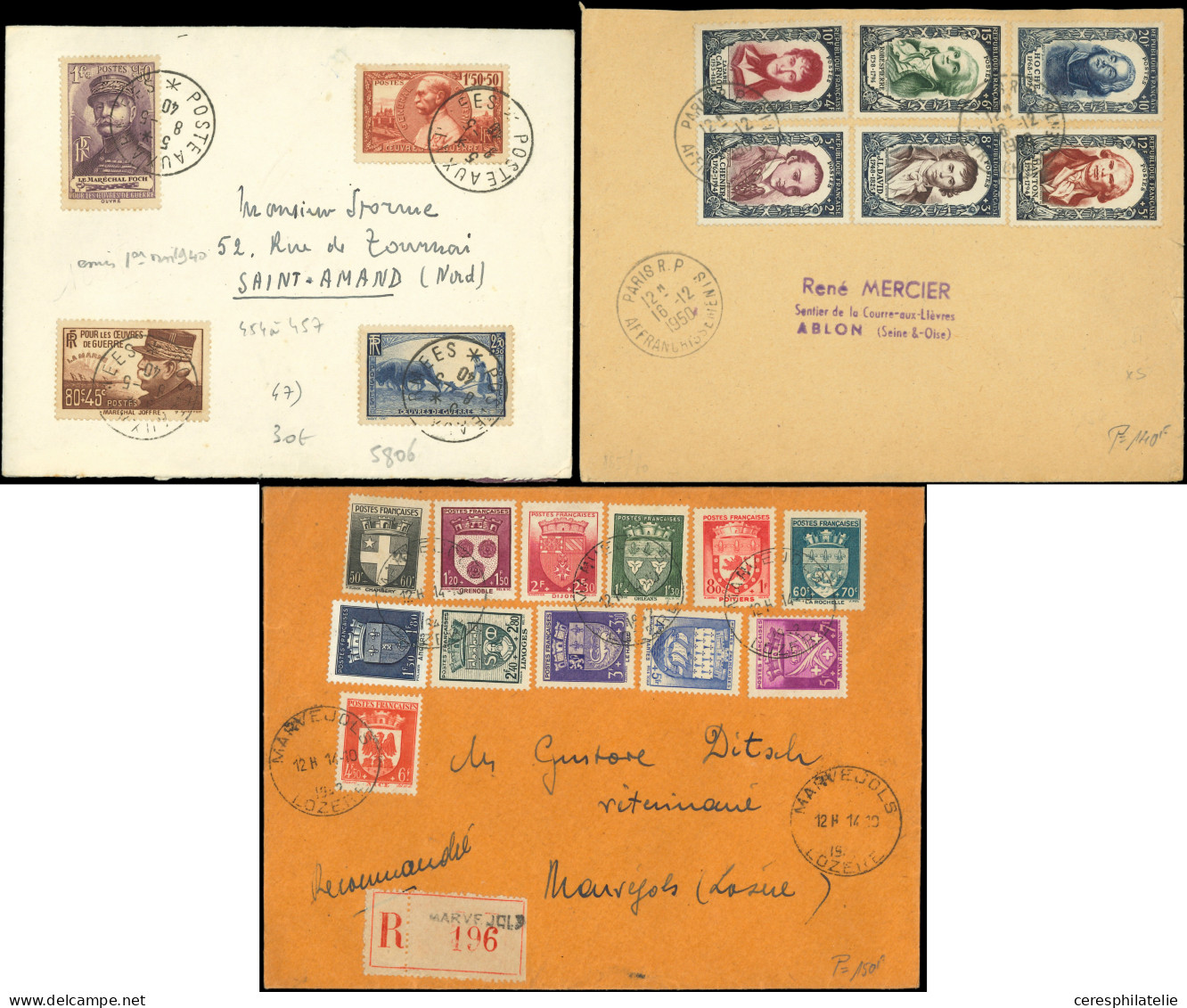 Let Lot De 11 Env. Affr. Commémo (1941-58) Dont N°867/72, 891/96 Et 1027/32, TB - Sammlungen (im Alben)