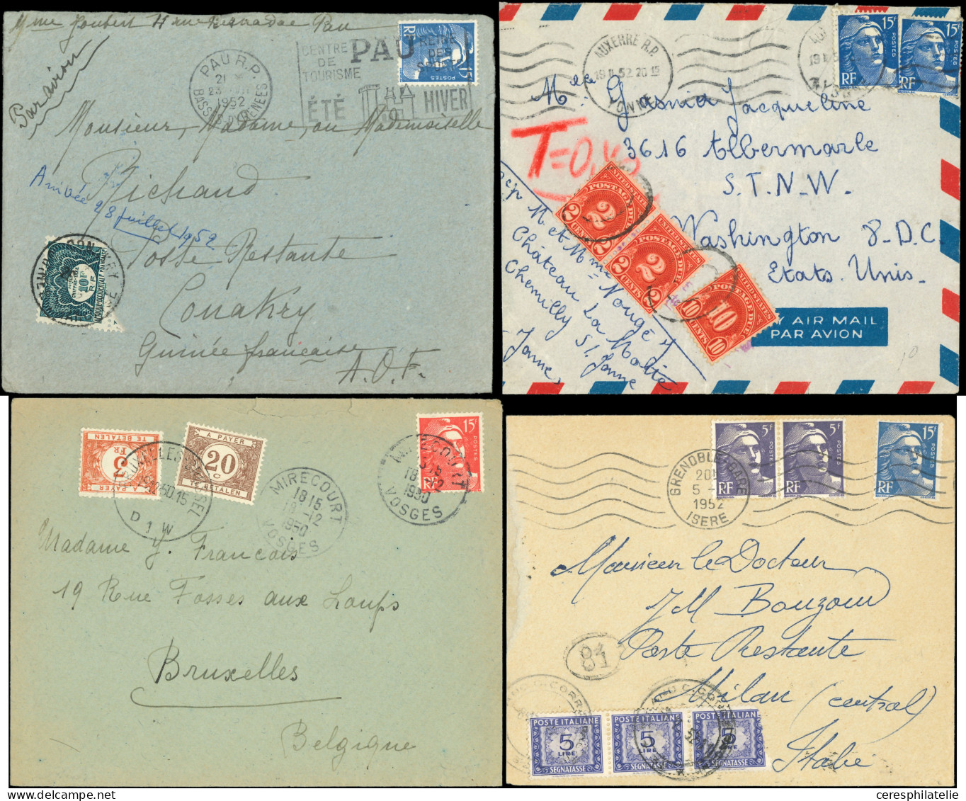 Let Lot De 7 Env. Affr. Gandon Avec Taxes Coloniaux Ou étrangers, TB - Collections (en Albums)