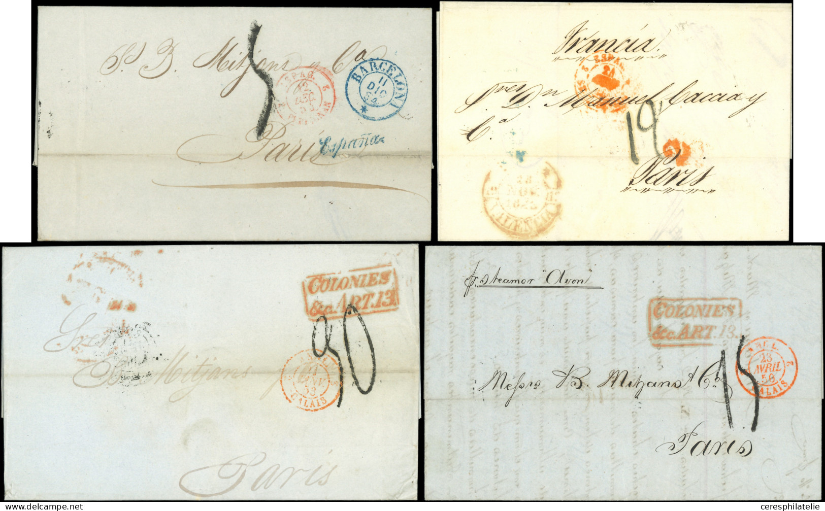 Let Lot De 10 Lettres En Provenance De L'Etranger Avec Taxes Au Tampon, Toutes Différentes, 1847-73, TB - Colecciones Completas
