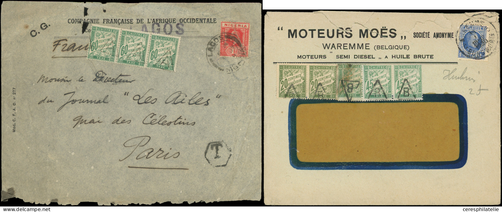 Let Lot De 5 Env. Ou CP Avec 15 Timbres Taxe Préoblitérés A Ou B Dans Un Triangle, TB - Collections