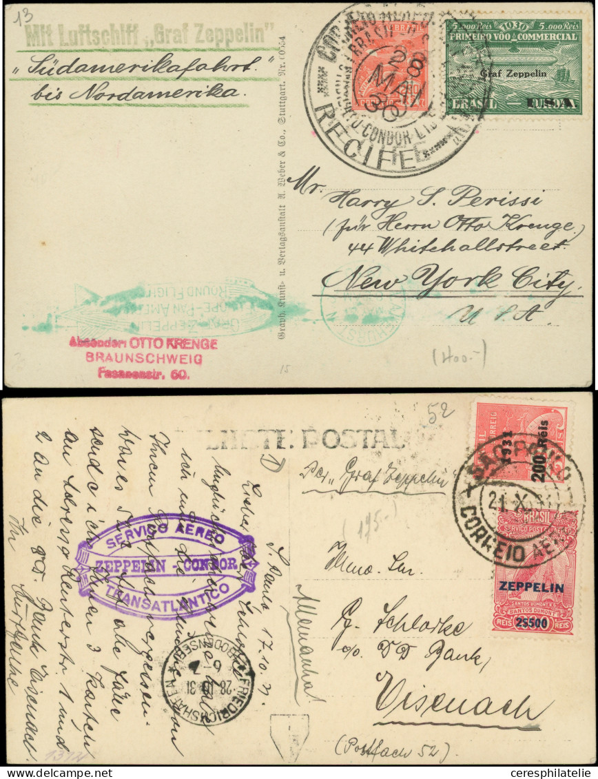 Let Lot De 8 CP Affr. Autriche, Allemagne, Hongrie, Pays-Bas Et Brésil, Cachets Zeppelin Divers 1924-31, TB - Sammlungen (im Alben)