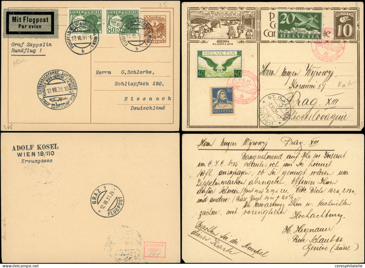 Let Lot De 8 CP Affr. Autriche, Allemagne, Hongrie, Pays-Bas Et Brésil, Cachets Zeppelin Divers 1924-31, TB - Collezioni (in Album)