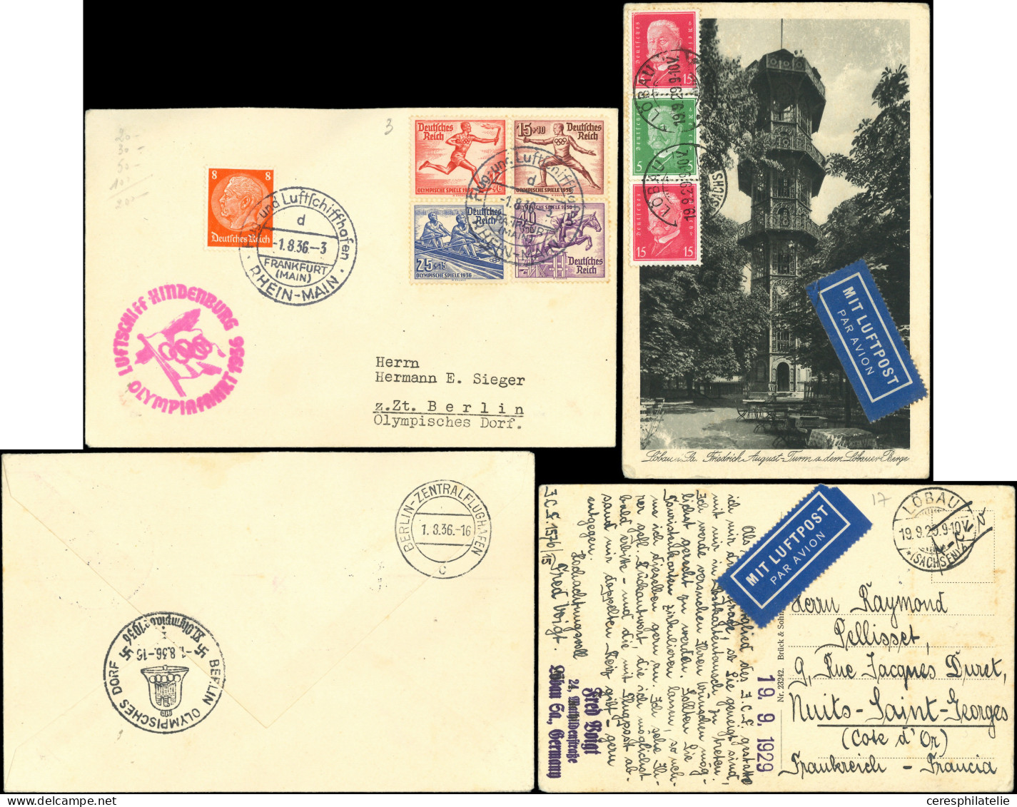 Let Allemagne, Empire, 7 CP Par Avion Et Une Env. Olympiafahrt, 1928-36, TB - Collections