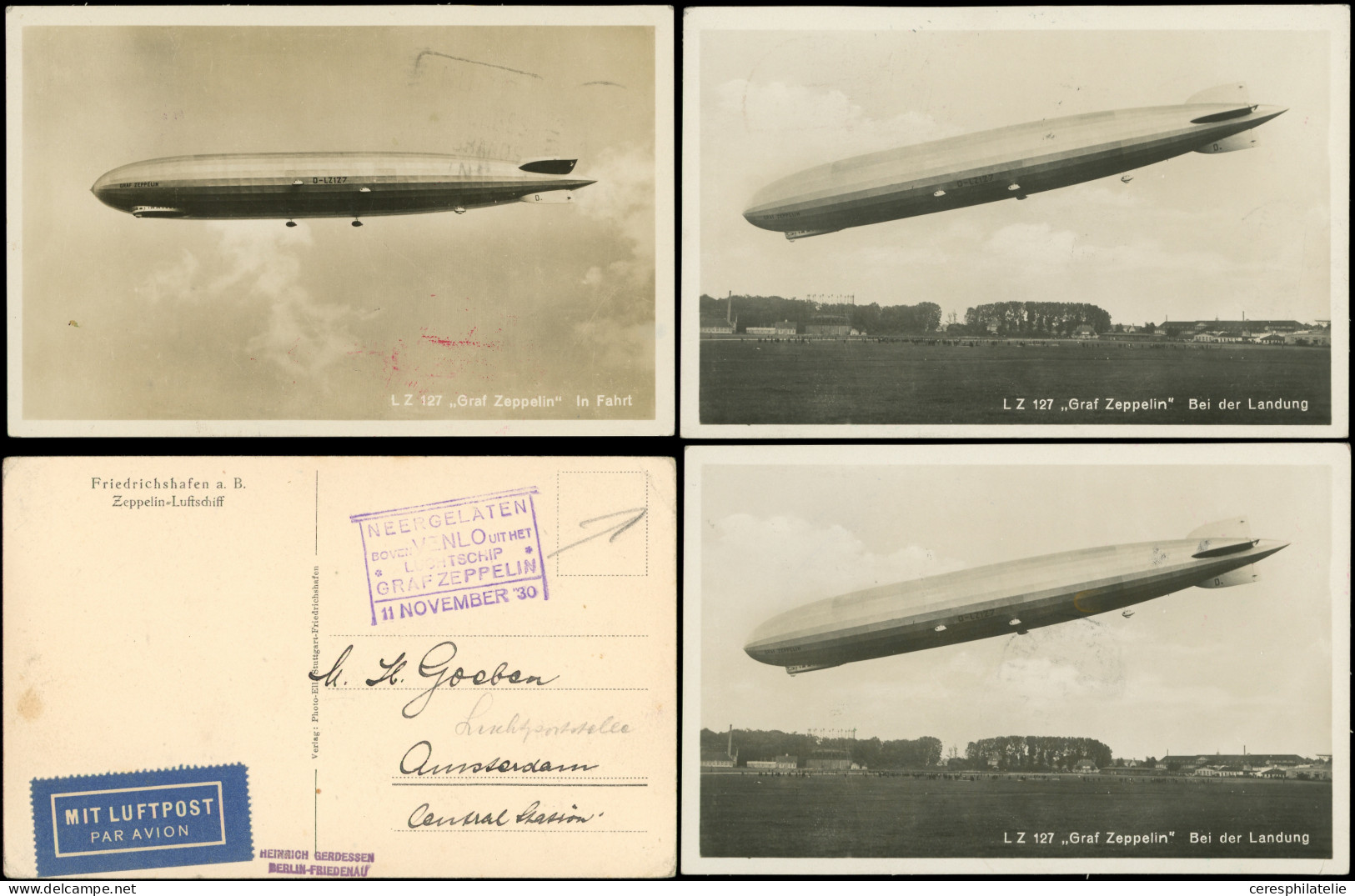 Let Allemagne, Empire, Lot De 7 CP Affranchissements Divers Avec Cachet Zeppelin, 1929-31, TB - Collections