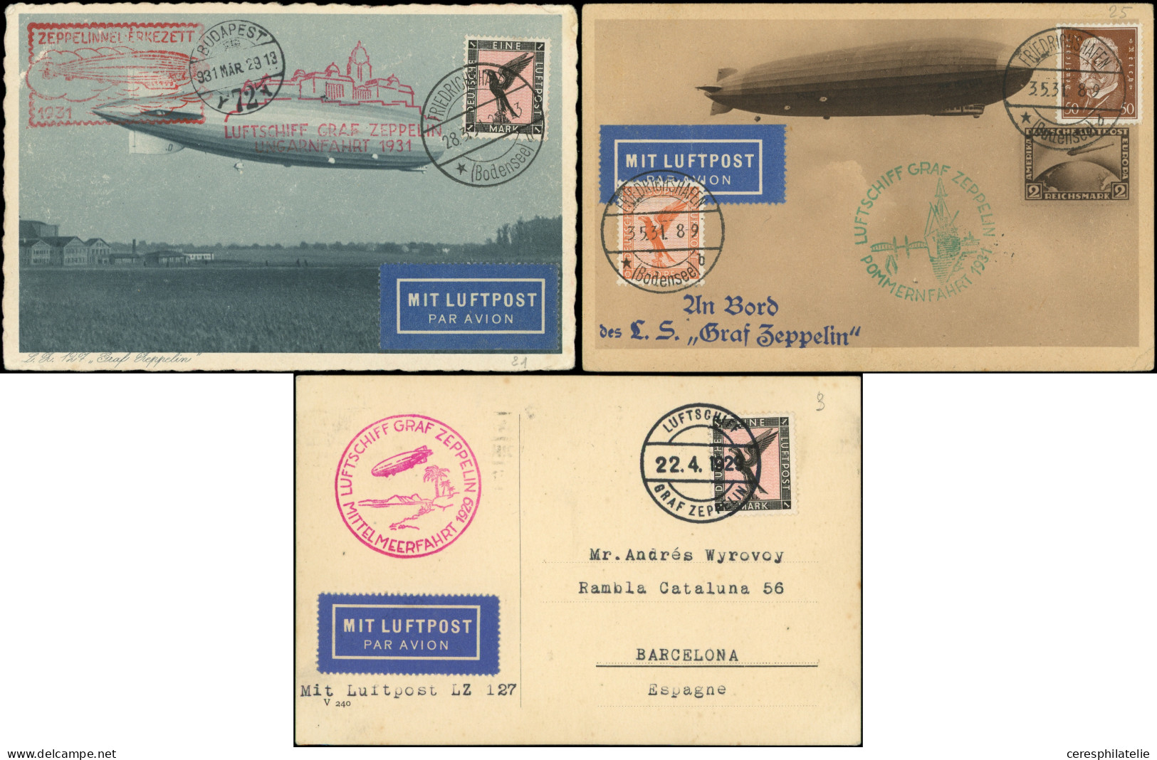 Let Allemagne, Empire, Lot De 7 CP Affranchissements Divers Avec Cachet Zeppelin, 1929-31, TB - Colecciones