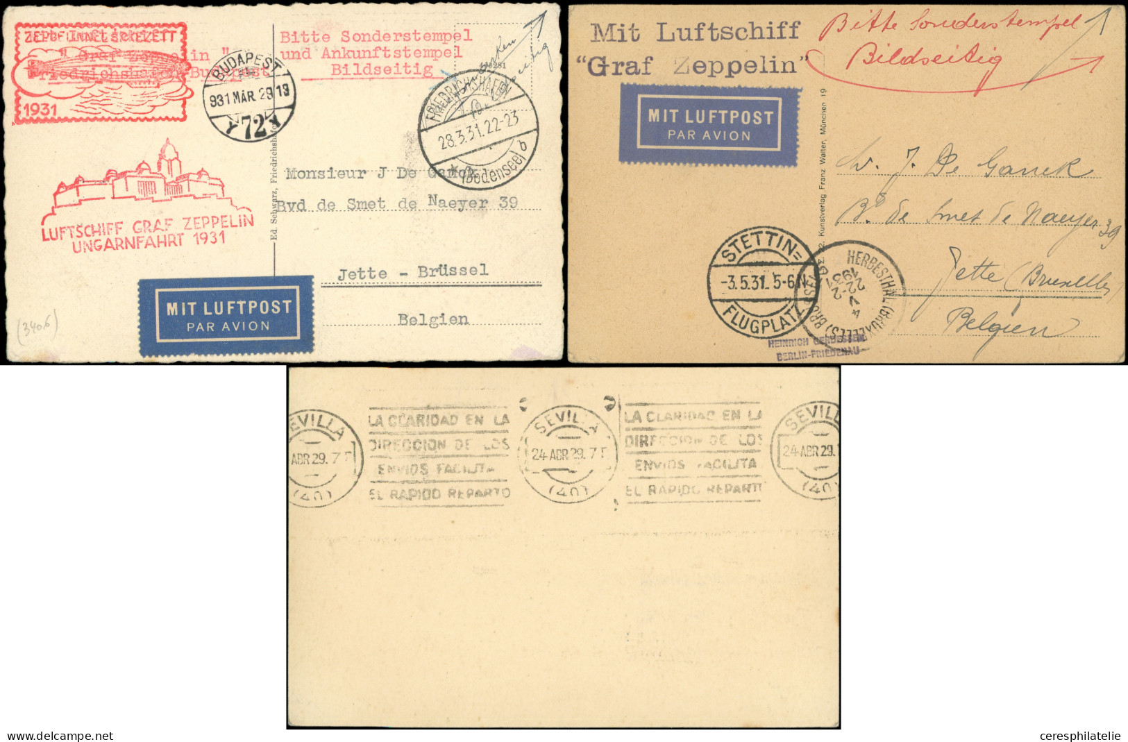 Let Allemagne, Empire, Lot De 7 CP Affranchissements Divers Avec Cachet Zeppelin, 1929-31, TB - Colecciones